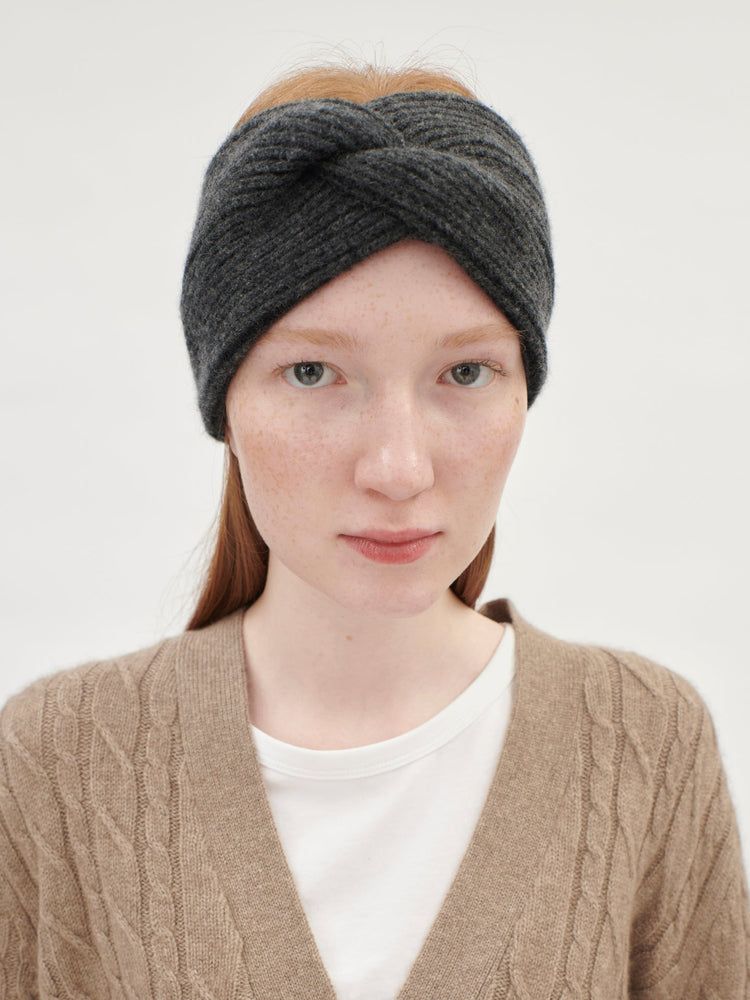 Women's Cashmere Knotted Effect Headband Black - Gobi Cashmere