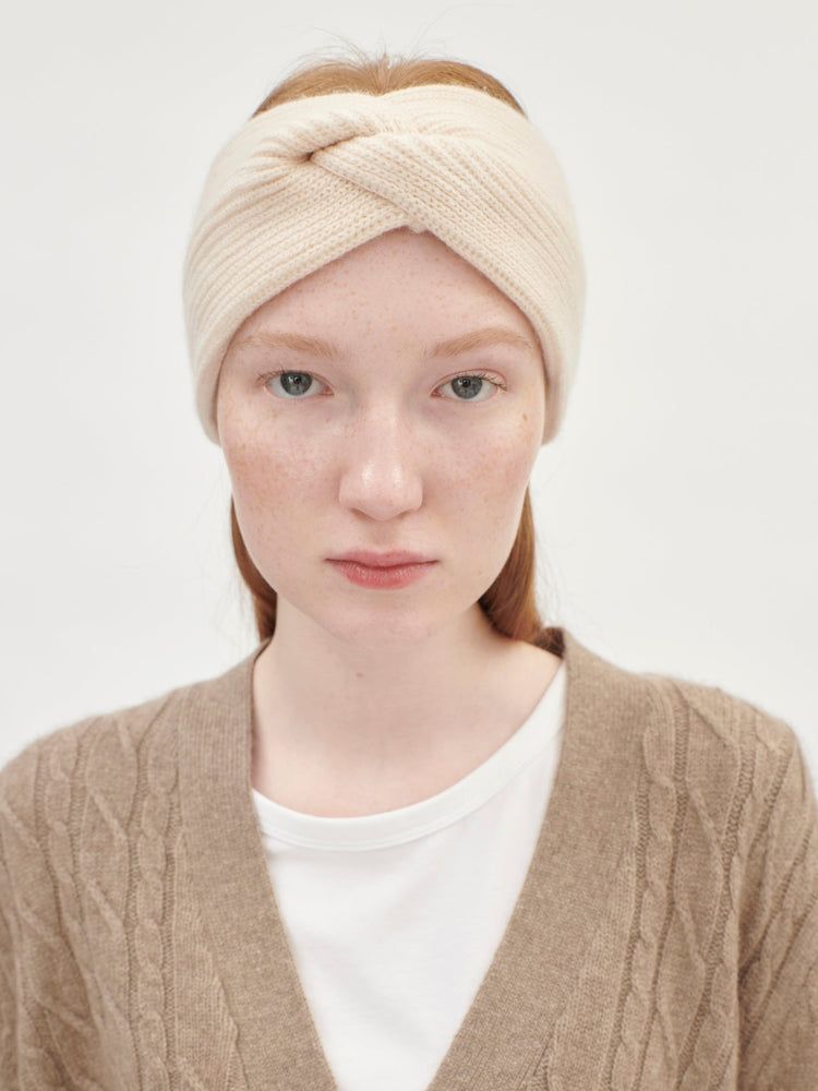 Women's Cashmere Knotted Effect Headband Crème Brulee - Gobi Cashmere