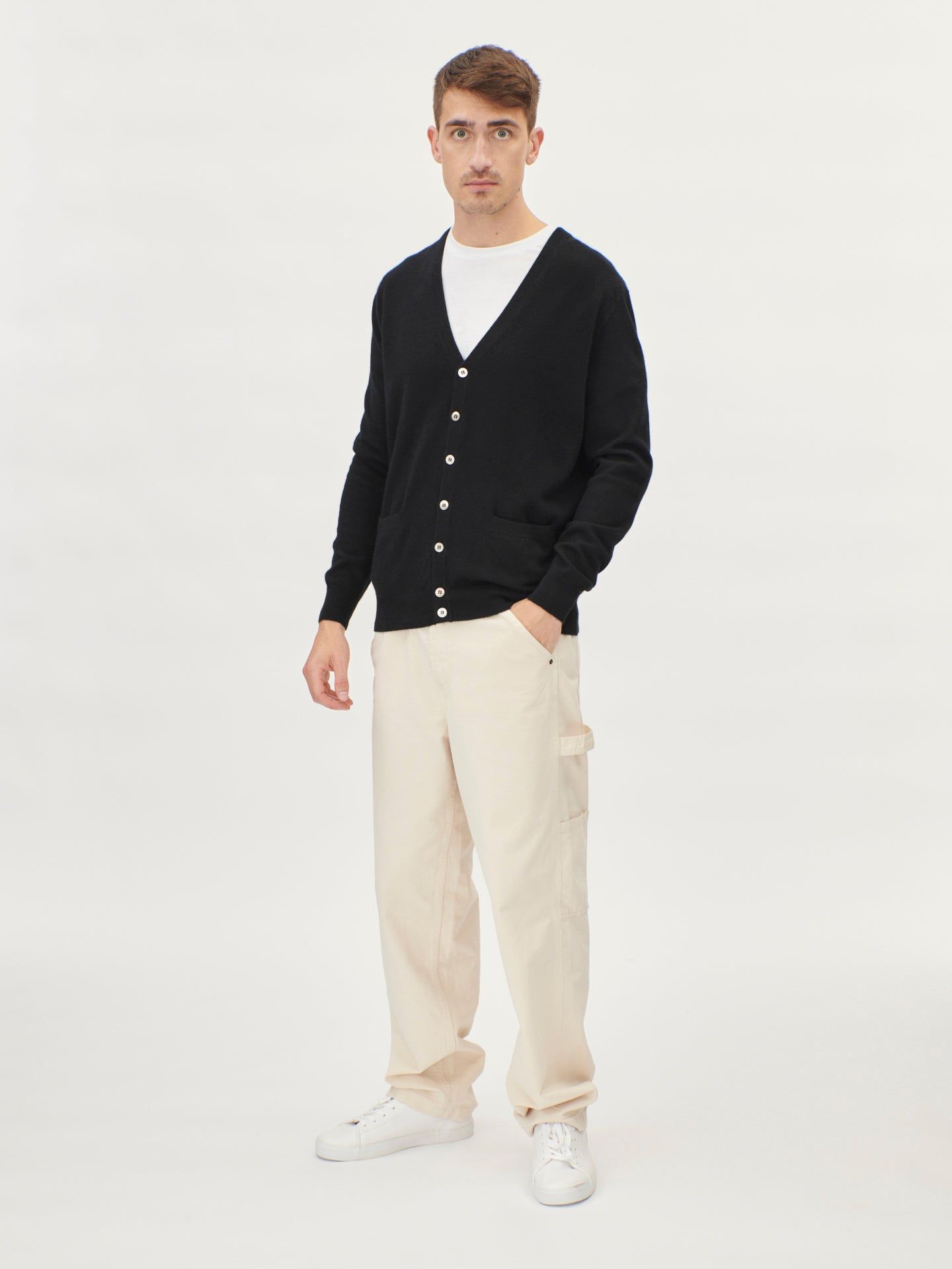 Men's Cashmere V-Neck Button Cardigan Black -  Gobi Cashmere