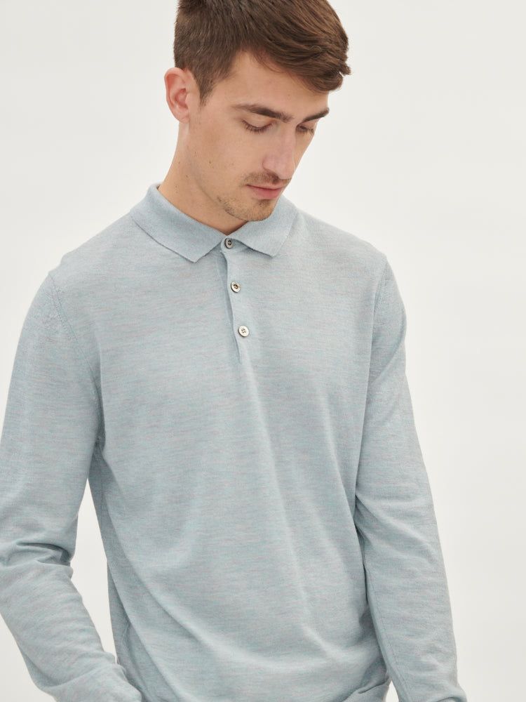 Men's Silk Cashmere Polo Sweater Abyss - Gobi Cashmere