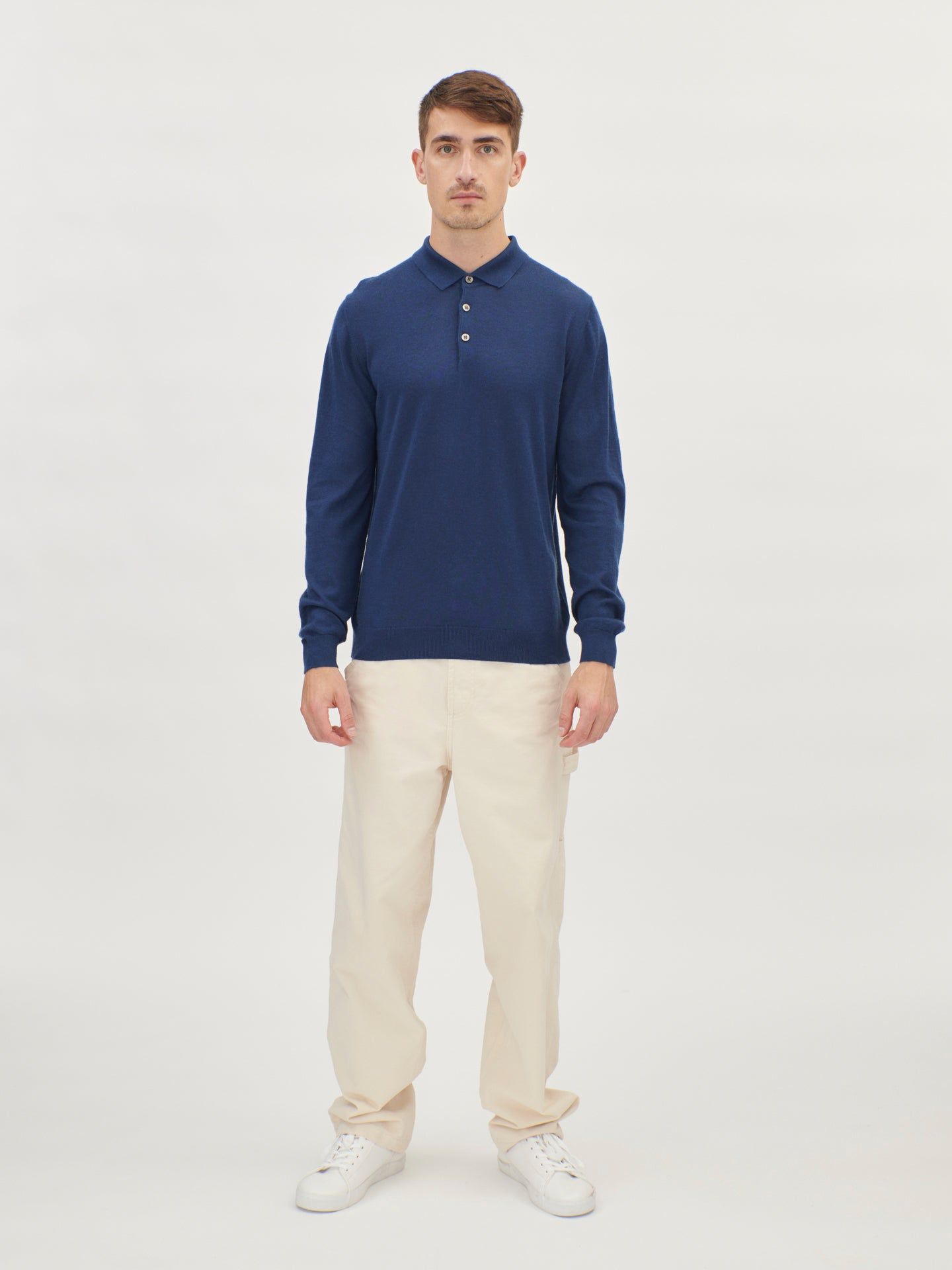 Men's Silk Cashmere Polo Sweater Navy - Gobi Cashmere