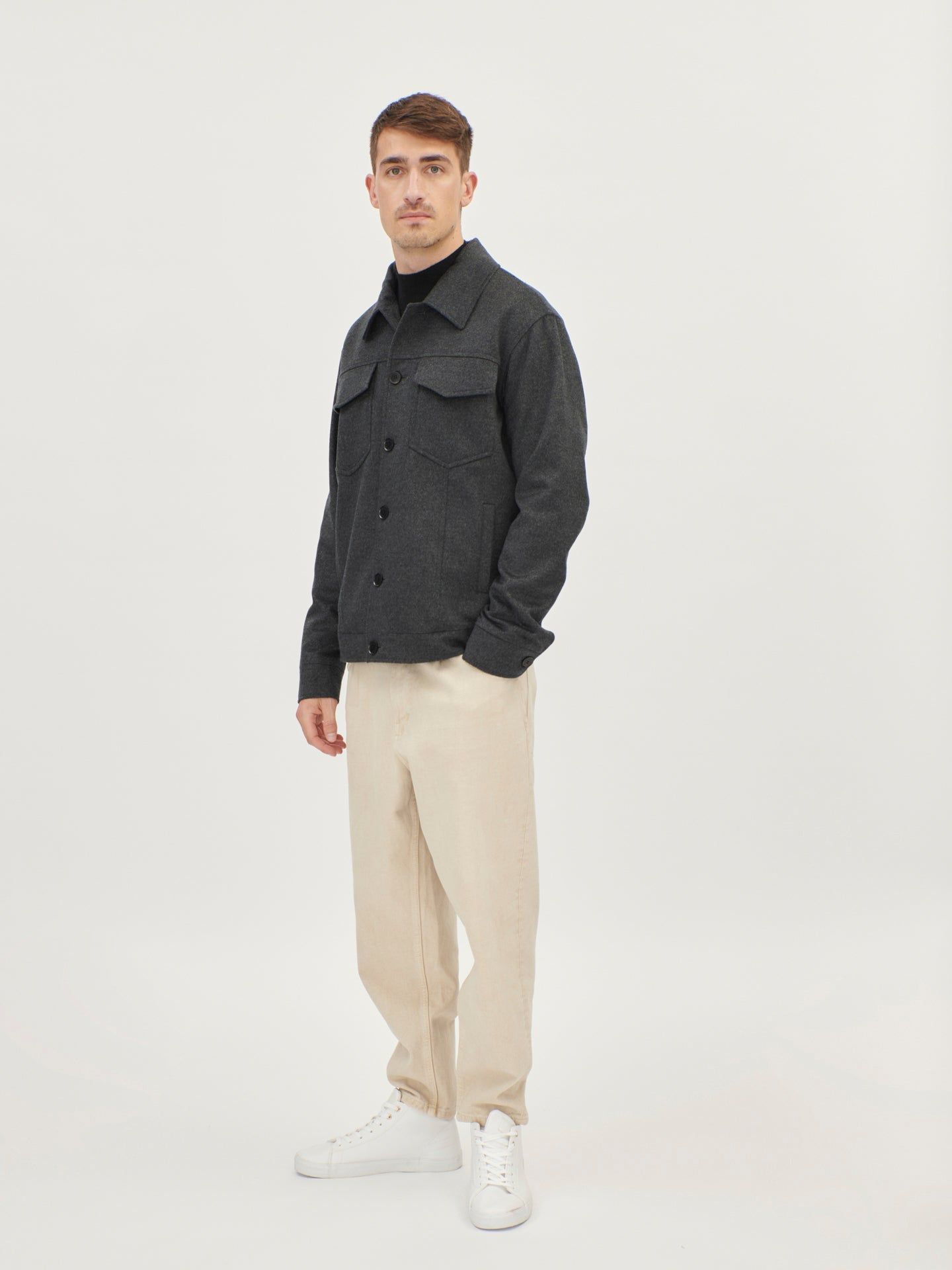 Men's Cashmere Overshirt Jacket Charcoal - Gobi Cashmere