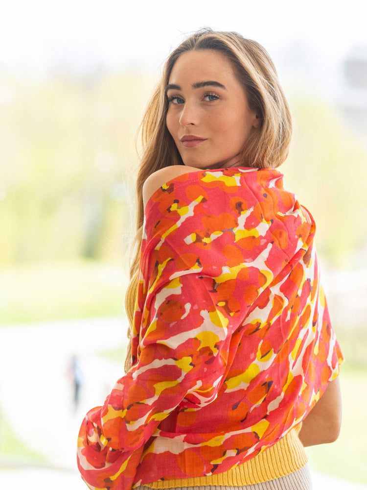 Women's Cashmere Printed Lightweight Scarf Bright Rose - Gobi Cashmere