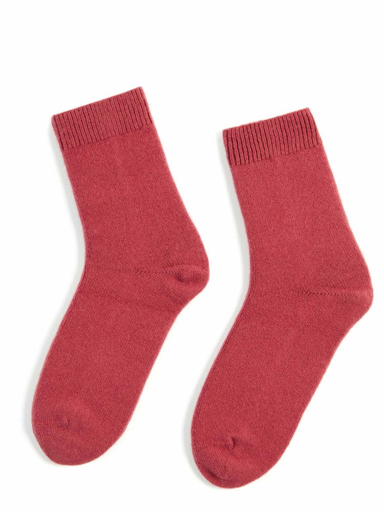 Women's Cashmere Trim Knit Socks Earth Red - Gobi Cashmere
