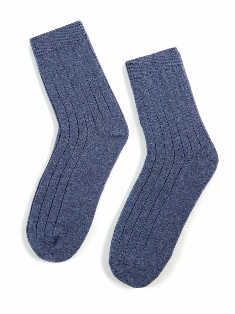 Men's Cashmere Rib Knit Men's Socks Crown Blue - Gobi Cashmere