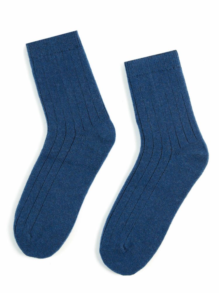 Unisex Cashmere Rib Knit Socks Ensign Blue - Gobi Cashmere