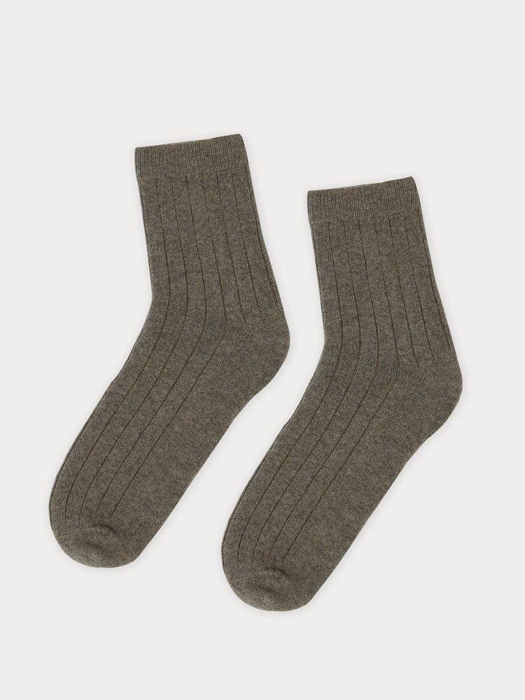 Unisex Cashmere Trim Knit Bed Socks Elephant Skin  - Gobi Cashmere
