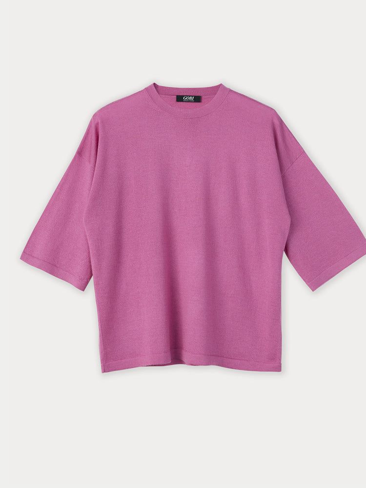 Women's Silk Cashmere Loose T-Shirt Super Pink - Gobi Cashmere