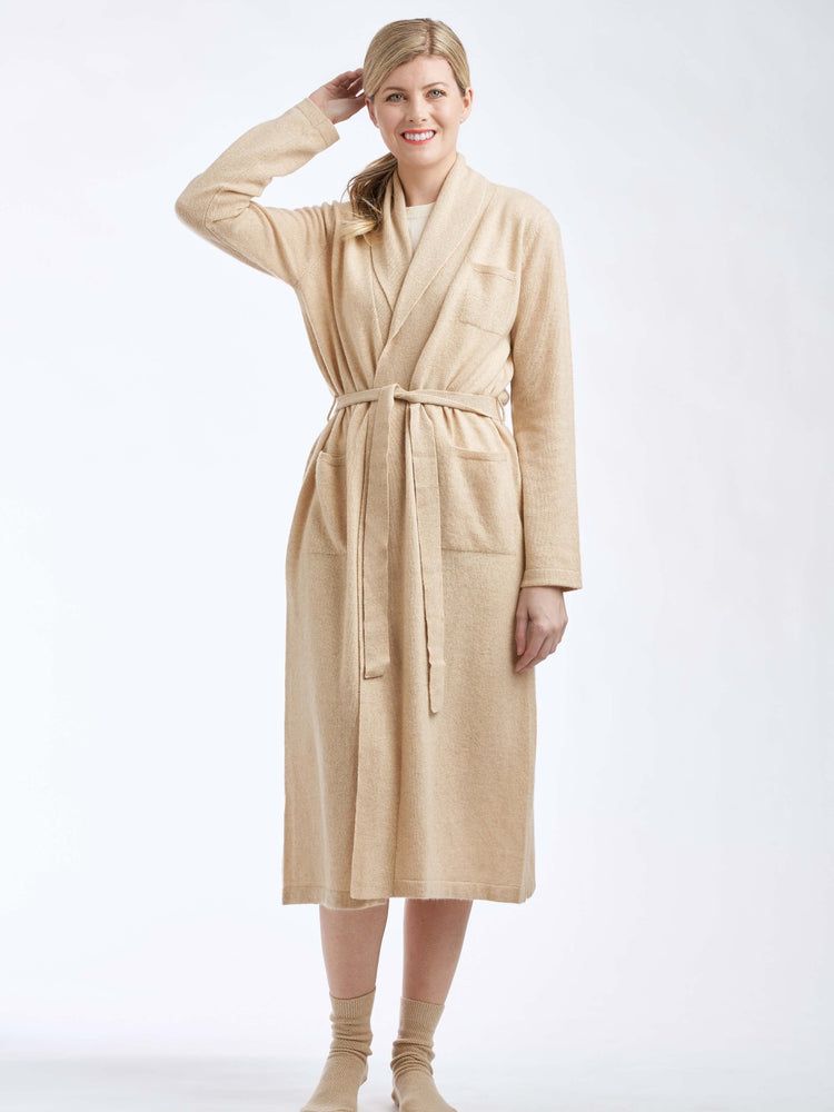 Women's Cashmere Shawl Collar Long Robe Beige - Gobi Cashmere