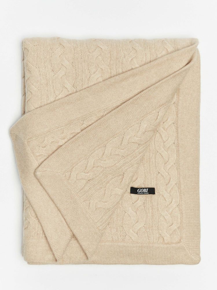 Cashmere Cable Knit Blanket Beige -  Gobi Cashmere