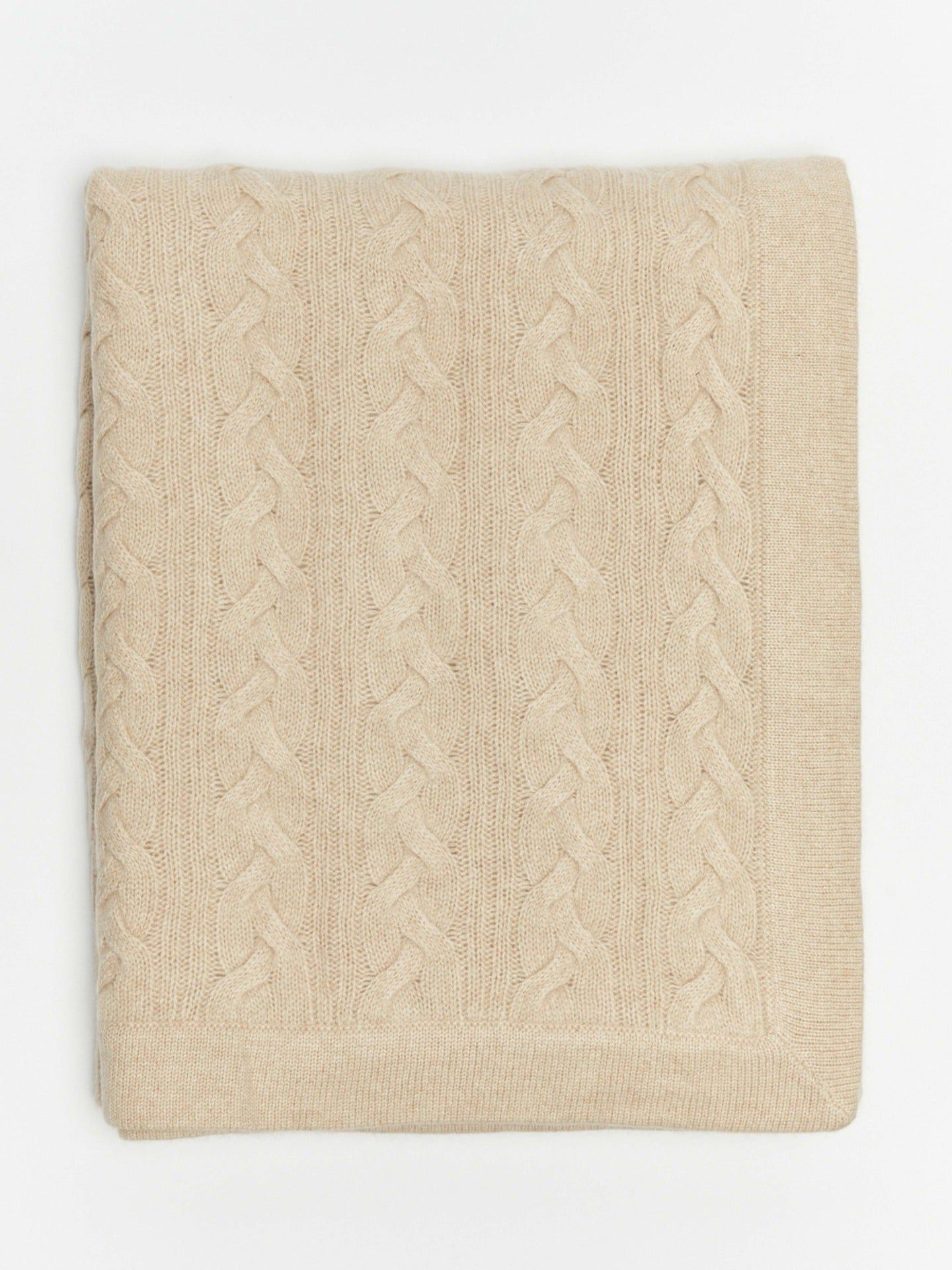 Cashmere Cable Knit Blanket Beige -  Gobi Cashmere