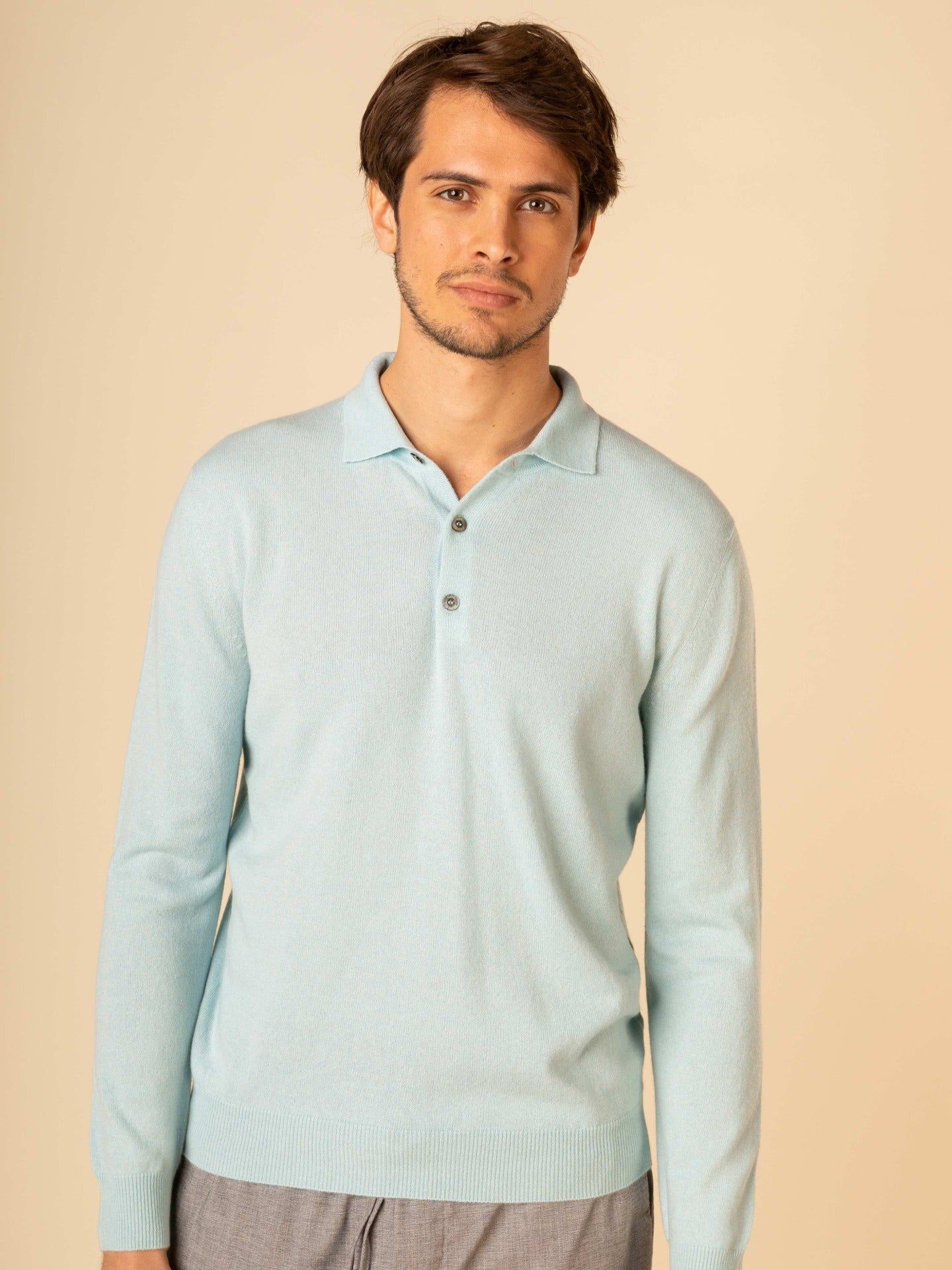 Men's Cashmere Polo Sweater Blue Glass - Gobi Cashmere