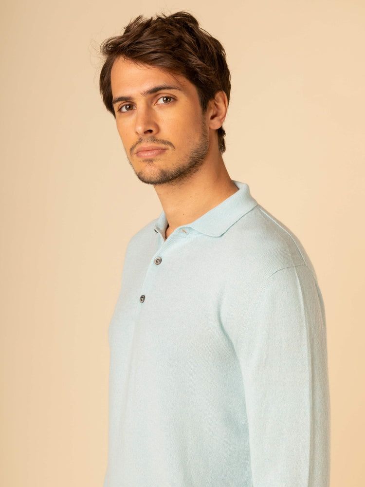 Men's Cashmere Polo Sweater Blue Glass - Gobi Cashmere