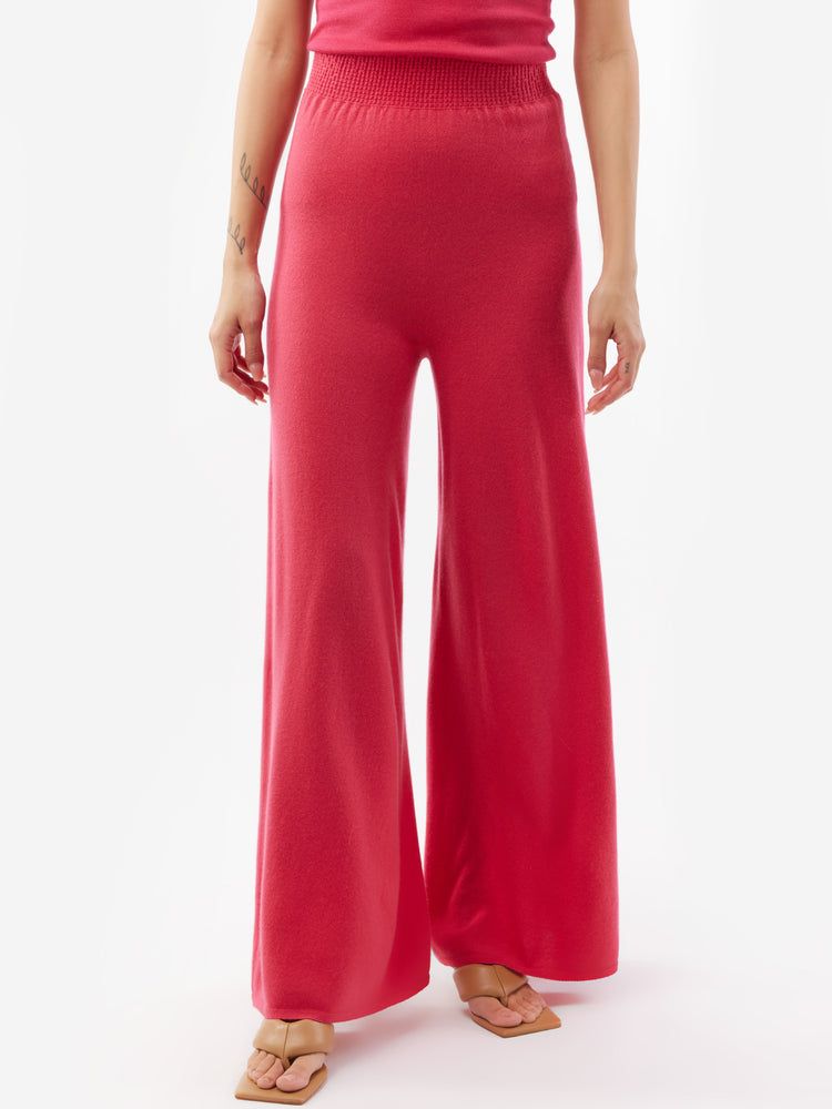 Women's Cashmere 3D Wide Leg Cashmere Pants Red Rose -Gobi Cashmere