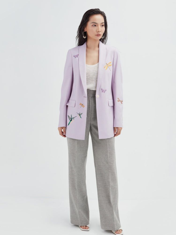 Women's Cashmere Limited Edition Embroidered Blazer Lavender Frost - Gobi Cashmere