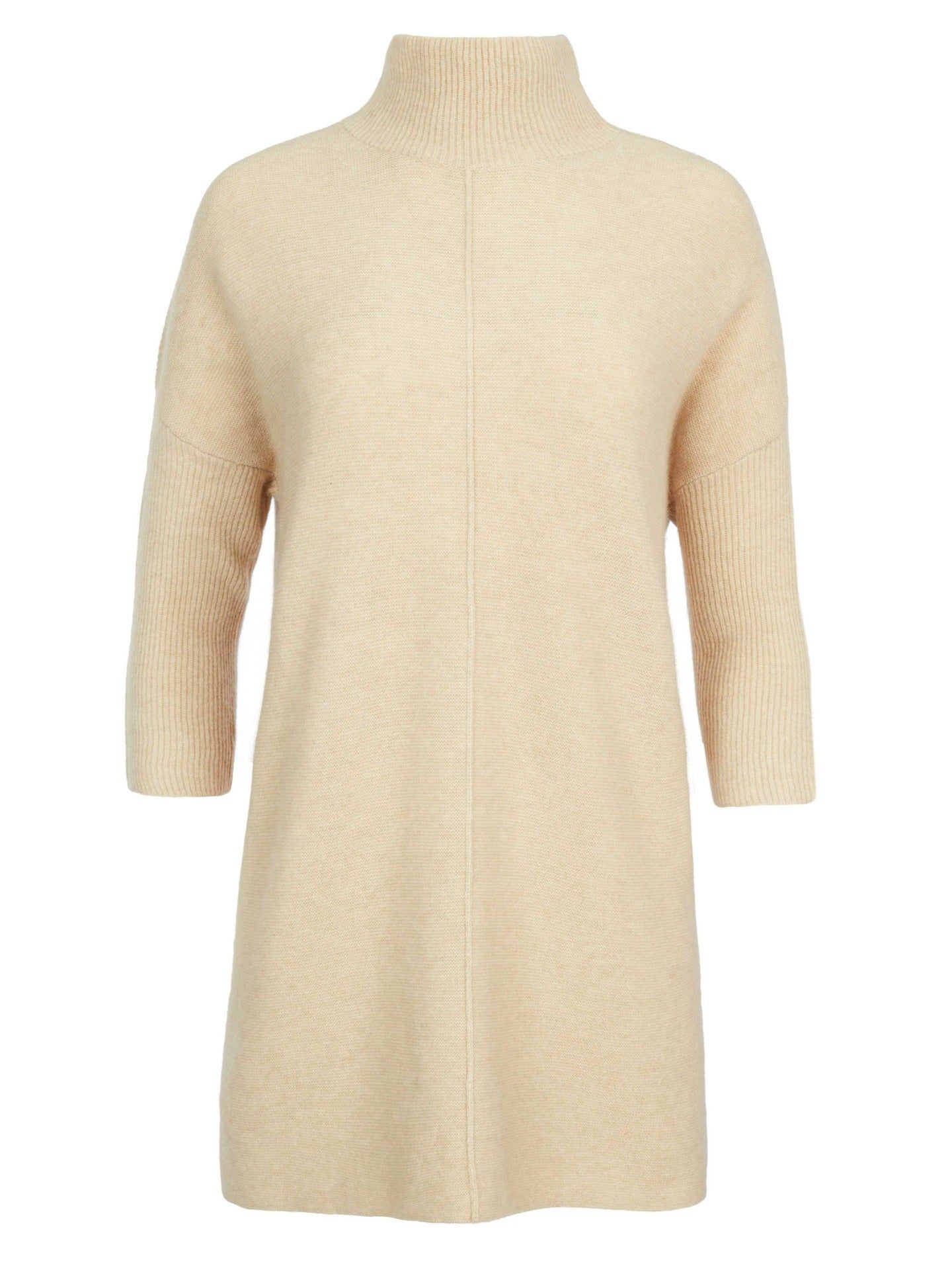 Women's Cashmere Long High Neck Sweater Beige - Gobi Cashmere