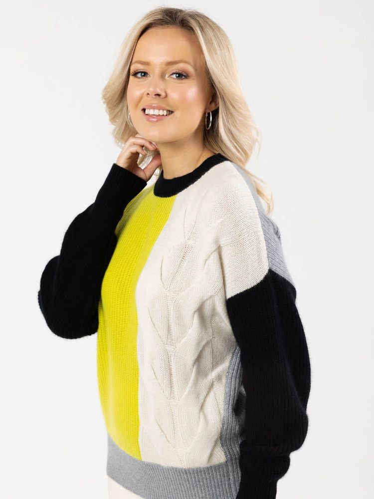 Women's Cashmere Colorblock Multi-stitch Sweater Citronelle - Gobi Cashmere