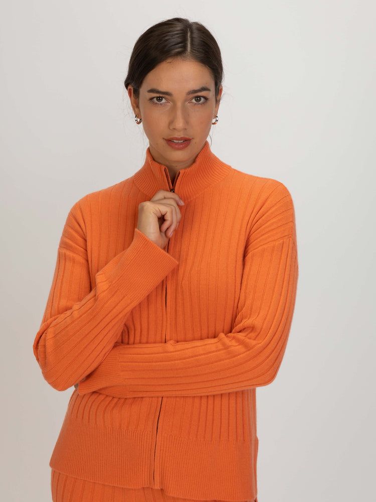 Women's Cashmere Rib Knit Zip-Up Cardigan Melon - Gobi Cashmere