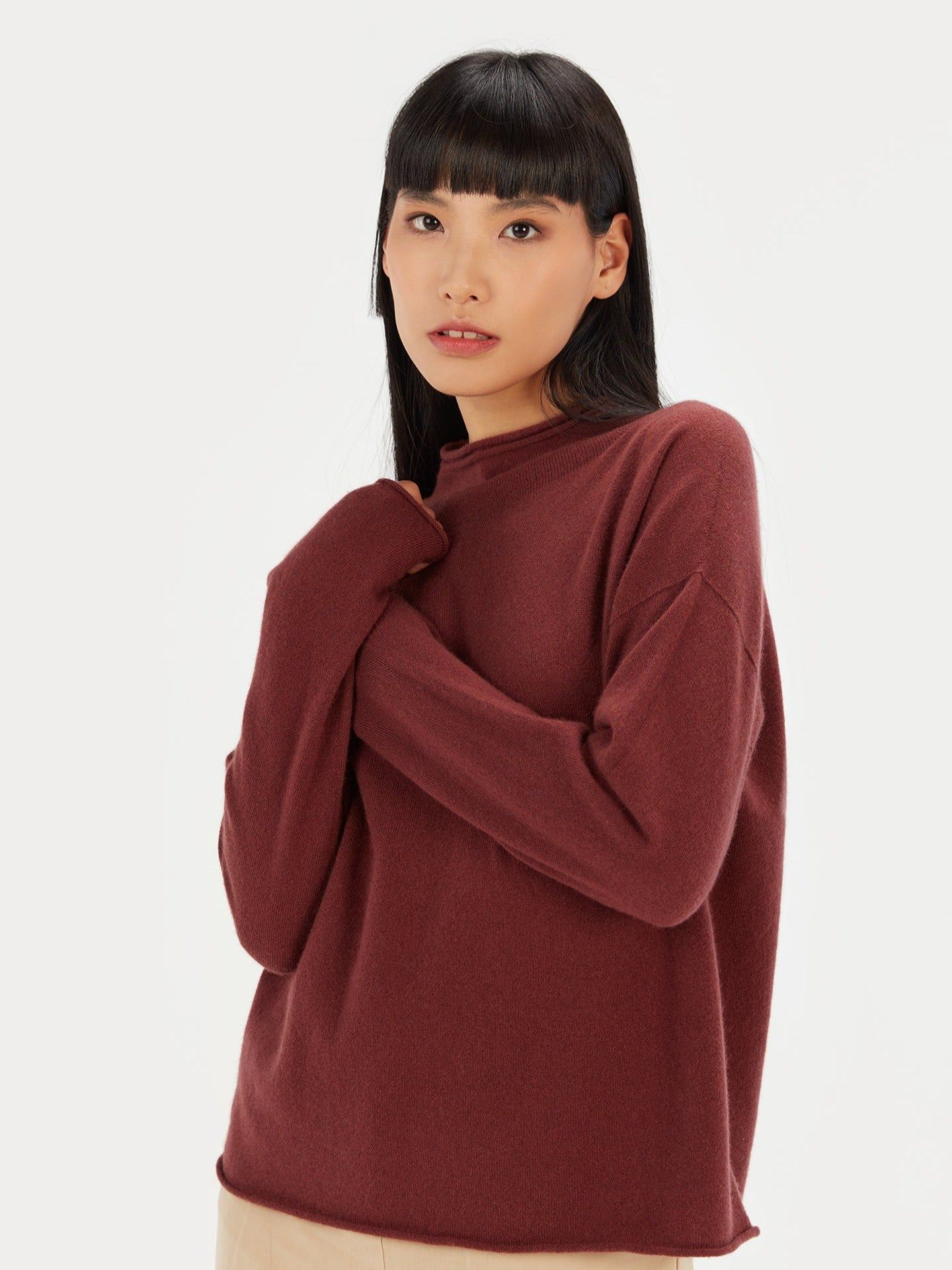 Women's Cashmere 3D Raw Edge Sweater Crushed Berry - Gobi Cashmere