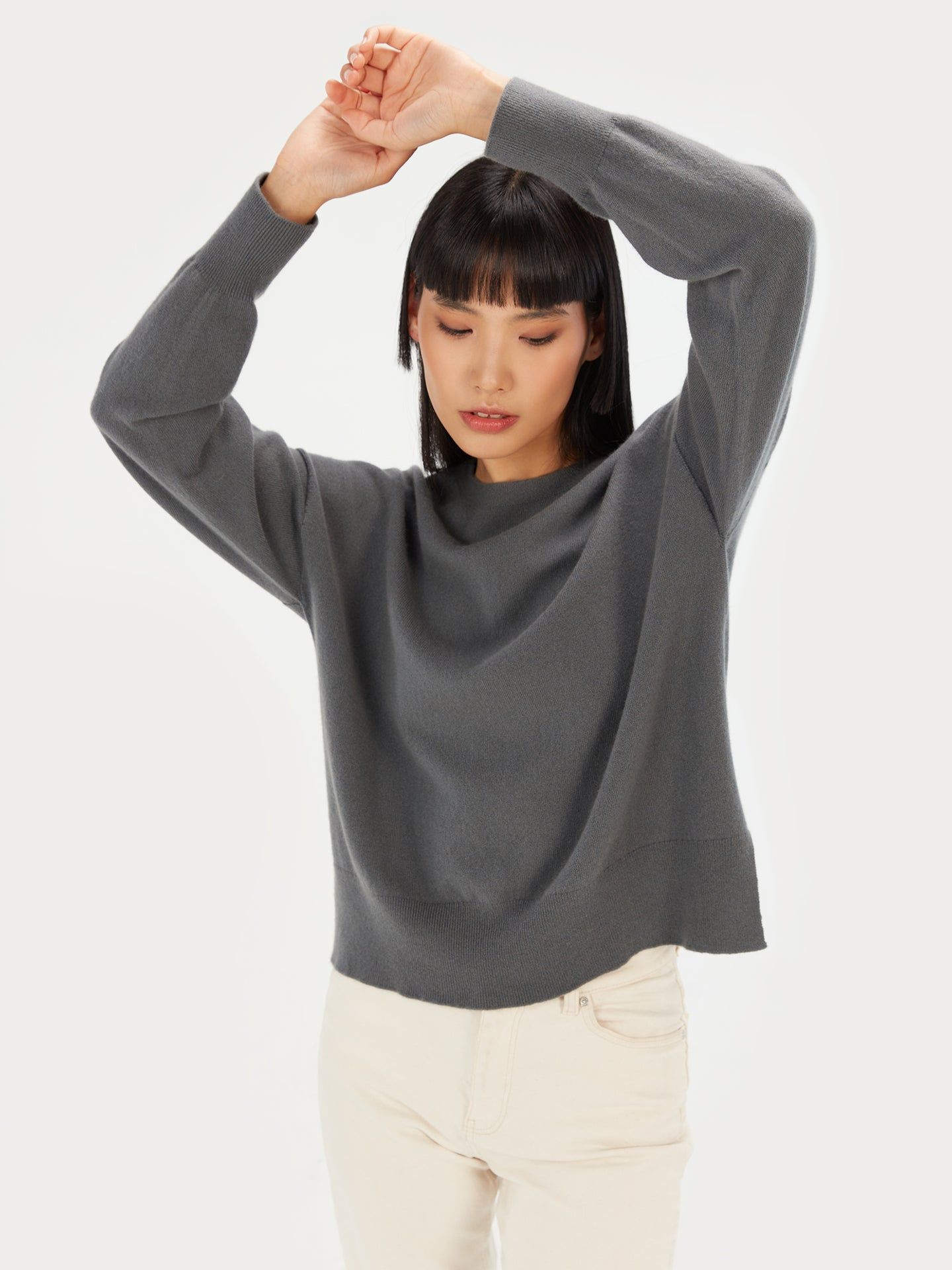 Women's Cashmere 3D Crew Neck Sweater Neutral Gray - Gobi Cashmere