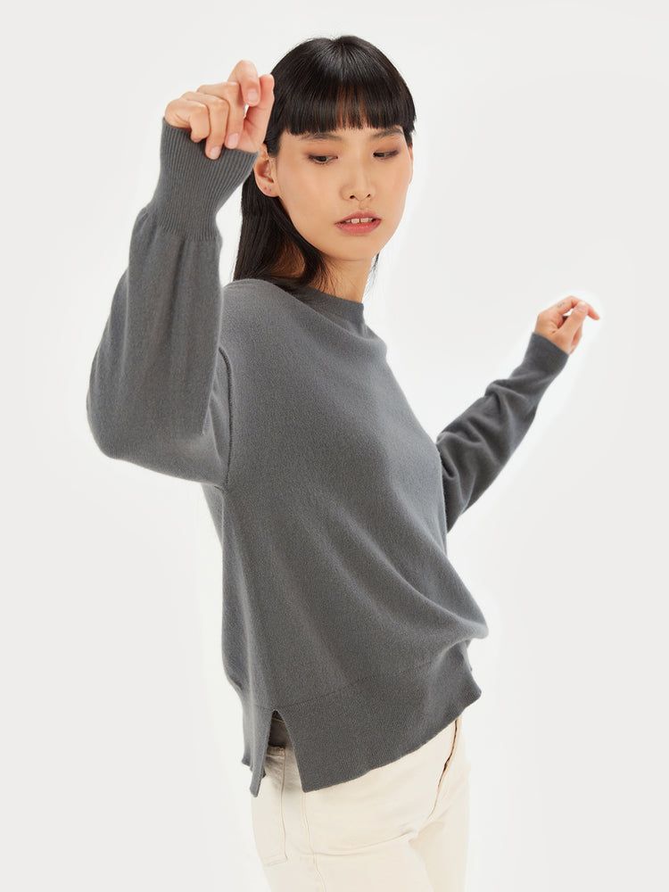 Women's Cashmere 3D Crew Neck Sweater Neutral Gray - Gobi Cashmere