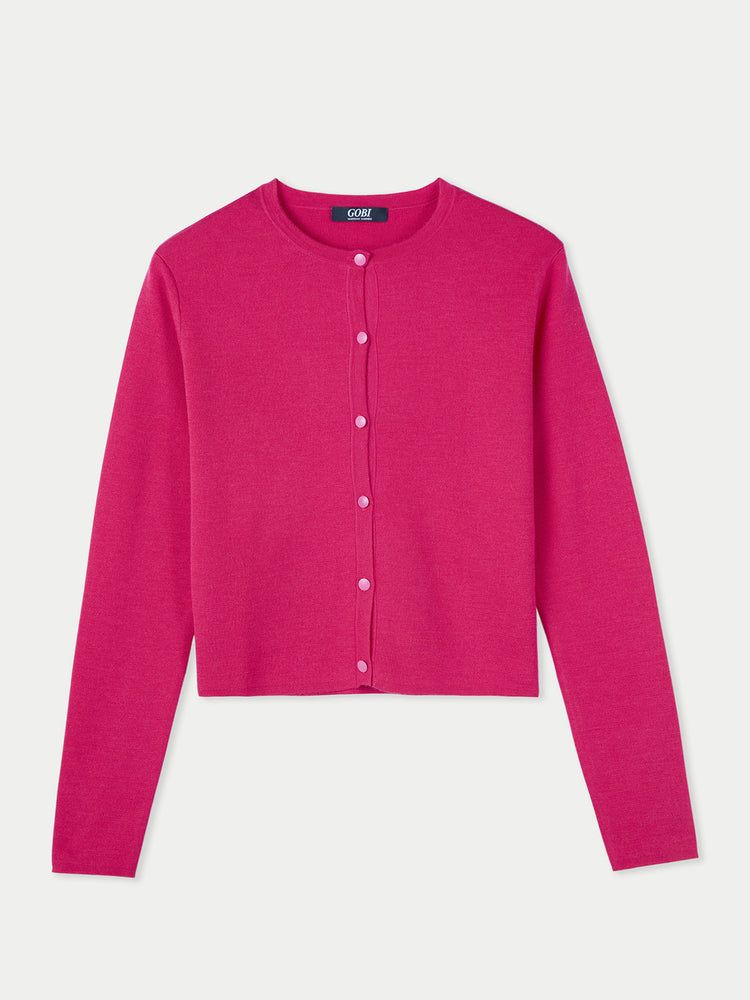 Women's Silk Cashmere Cropped Cardigan Bright Rose  - Gobi Cashmere